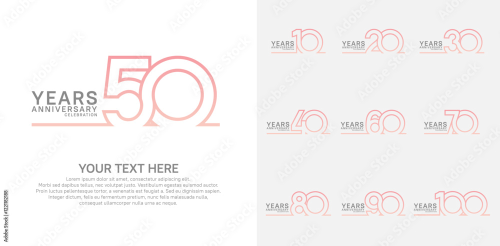 Fototapeta premium Anniversary logo set vector design, pink color for celebration event