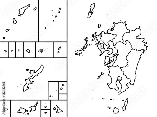 少しゆるい白い九州・沖縄地図 県境入り 西日本