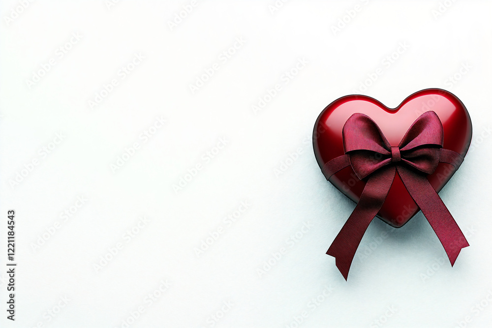 Minimalist illustration of a red heart with a ribbon bow, symbolizing a Valentine's Day gift, on a clean white background Minimalist illustration of a red heart with a ribbon bow, symbolizing a Valentine's Day gift, on a clean white background