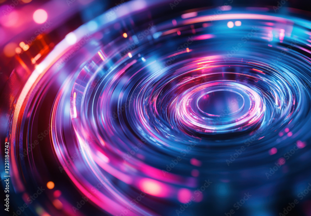 Glowing concentric circles in an abstract futuristic background with vivid colors and light effects Glowing concentric circles in an abstract futuristic background with vivid colors and light effects