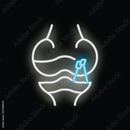 Neon sign illustrating the process of breast biopsy using a needle for medical diagnosis