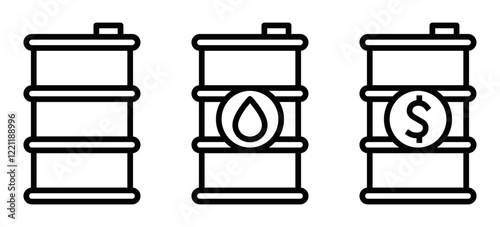 Oil barrels icons set in vector style. Editable stroke.