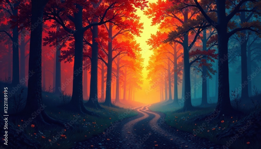 Obraz premium forest with tree silhouettes, wildlife, animals