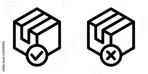 Package approval and rejection icon in outlined vector style. Editable stroke.