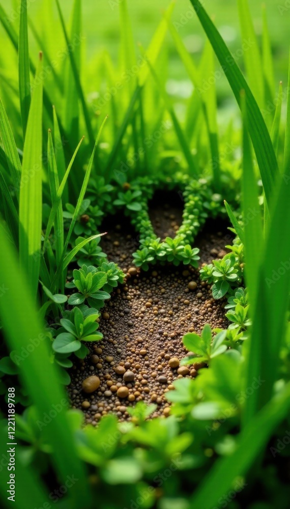 Footprint of a rabbit in a meadow surrounded by tall grasses, environment, habitat Footprint of a rabbit in a meadow surrounded by tall grasses, environment, habitat
