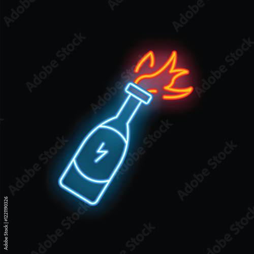Glowing neon line molotov cocktail icon isolated on a black background for your design