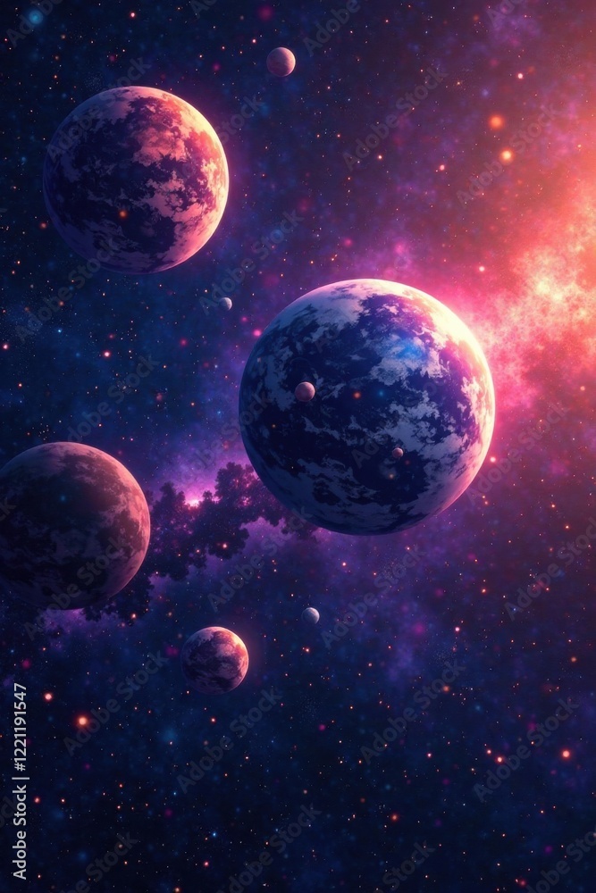 Fototapeta premium Celestial bodies floating in space , orbit, abstract background vector, galaxy