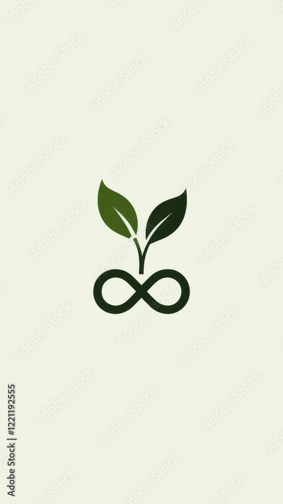 A minimalist sustainable development symbol with a leaf, recycling loop, and greyscale background. A minimalist sustainable development symbol with a leaf, recycling loop, and greyscale background.