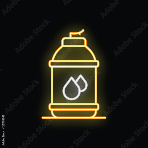 Neon sign icon of a spray can glowing against a black background