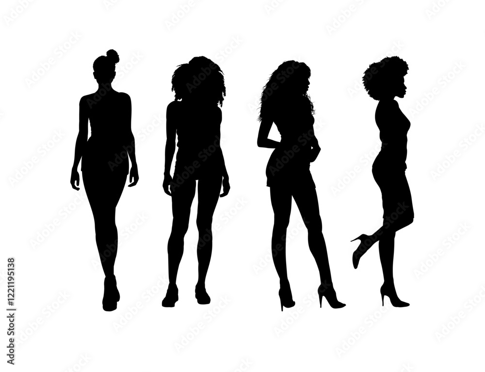 Set of silhouette of young beautiful black woman - vector illustration Set of silhouette of young beautiful black woman - vector illustration