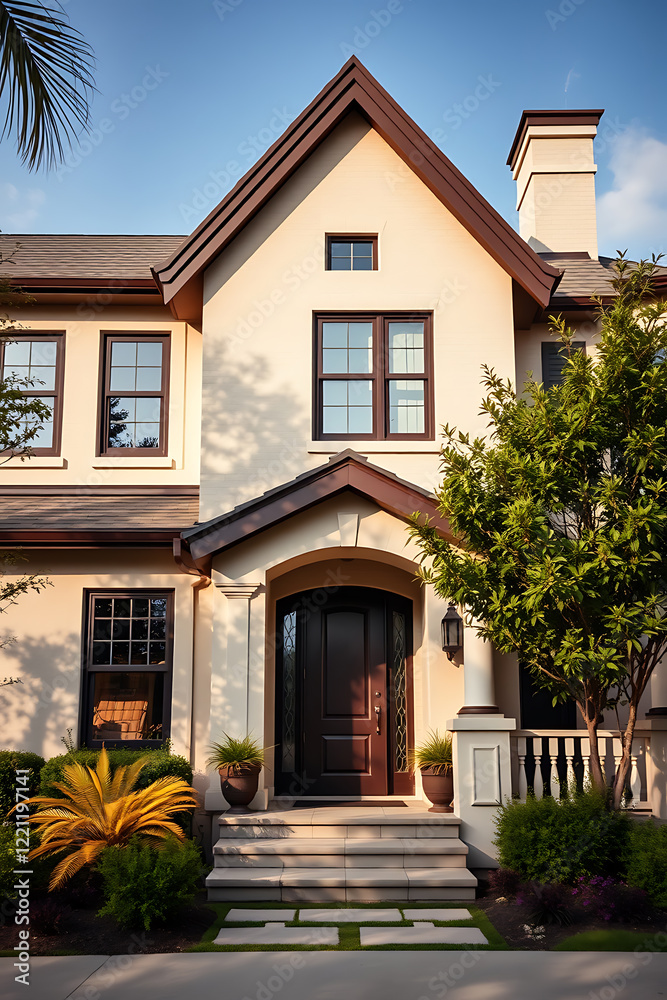 Obraz premium Elegant Home Exterior: Modern Architecture and Landscaping Design