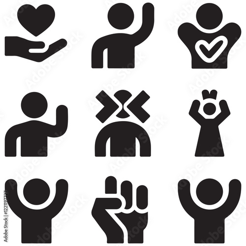 gender equality, community teamwork, diversity and collaboration Icon set, inclusion, partnership, human connection, justice, and unity for social issues, human rights, equality, gender roles, teamwor