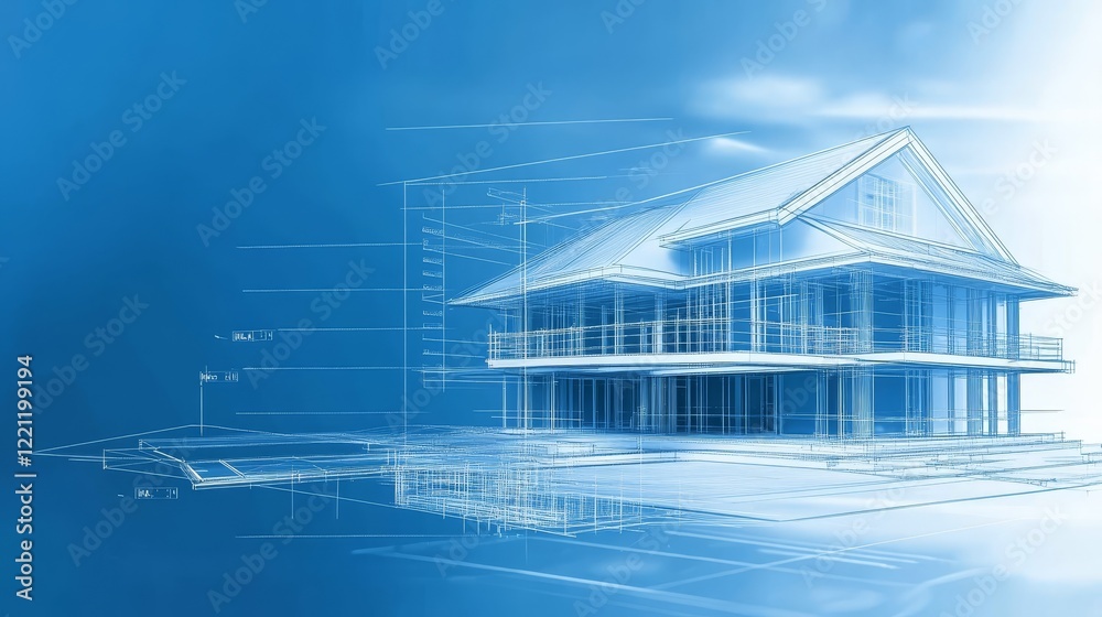 Detailed blueprint of a modern house, architectural plans for construction and visualization Detailed blueprint of a modern house, architectural plans for construction and visualization