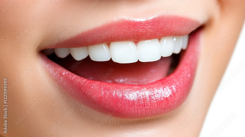 Obraz premium Radiant white teeth closeup, a captivating smile highlighting oral hygiene and dental health