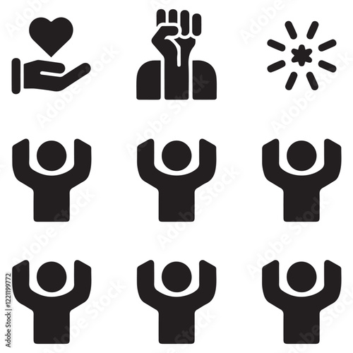 gender equality, community teamwork, diversity and collaboration Icon set, inclusion, partnership, human connection, justice, and unity for social issues, human rights, equality, gender roles, teamwor
