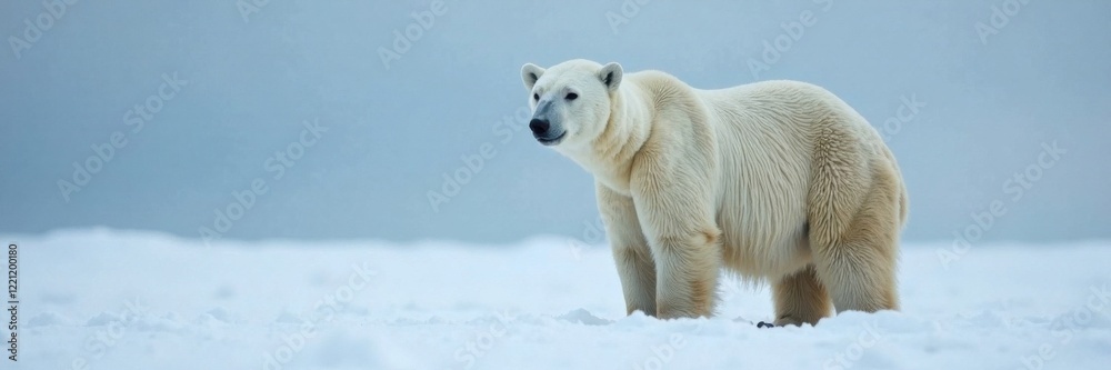 Polar bear standing alone in snow, polar, cold, animal silhouette Polar bear standing alone in snow, polar, cold, animal silhouette