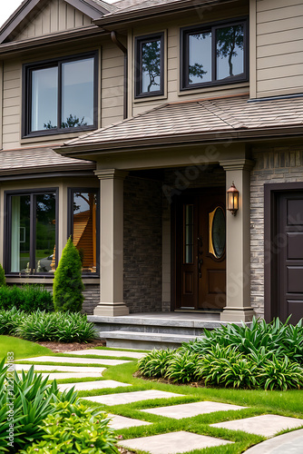 Wallpaper Mural Luxury Home Exterior: Modern Architecture and Landscaping Design.  A stunning view of a beautiful house with a spacious entrance, well-maintained landscaping, and elegant design details. Torontodigital.ca