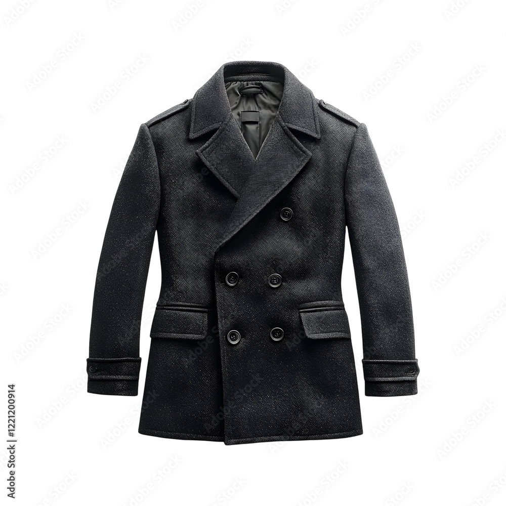 Double-Breasted Peacoat in Charcoal Gray Isolated on Transparent Background Double-Breasted Peacoat in Charcoal Gray Isolated on Transparent Background