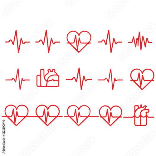 heartbeat line icon collection with a heart symbol, cardiology, medical pulse