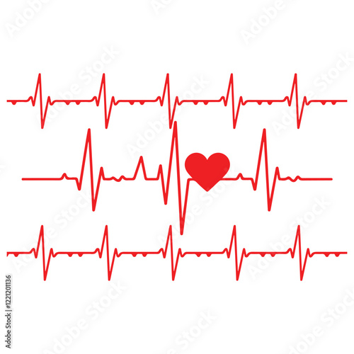 heartbeat line icon collection with a heart symbol, cardiology, medical pulse