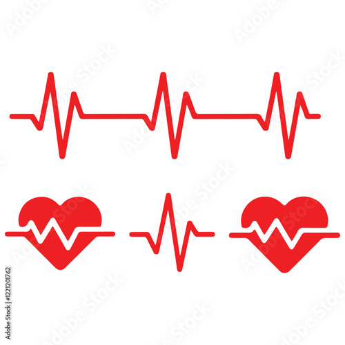 heartbeat line icon collection with a heart symbol, cardiology, medical pulse