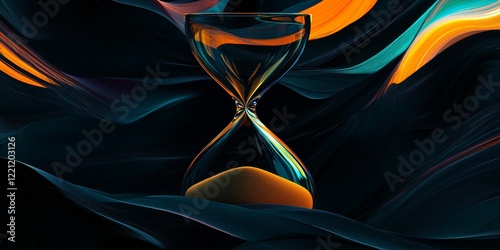 a classic hourglass on a dark background with sand, Generative AI