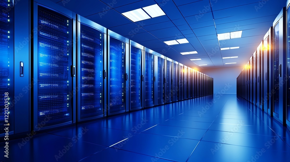 Fototapeta premium Modern data center with server racks illuminated