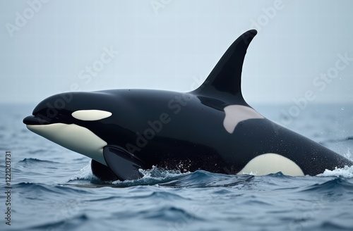 The orca (Orcinus orca), or killer whale, is a toothed whale and the largest member of the oceanic dolphin family. photo