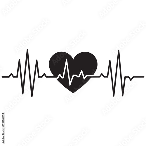 heartbeat line icon collection with a heart symbol, cardiology, medical pulse