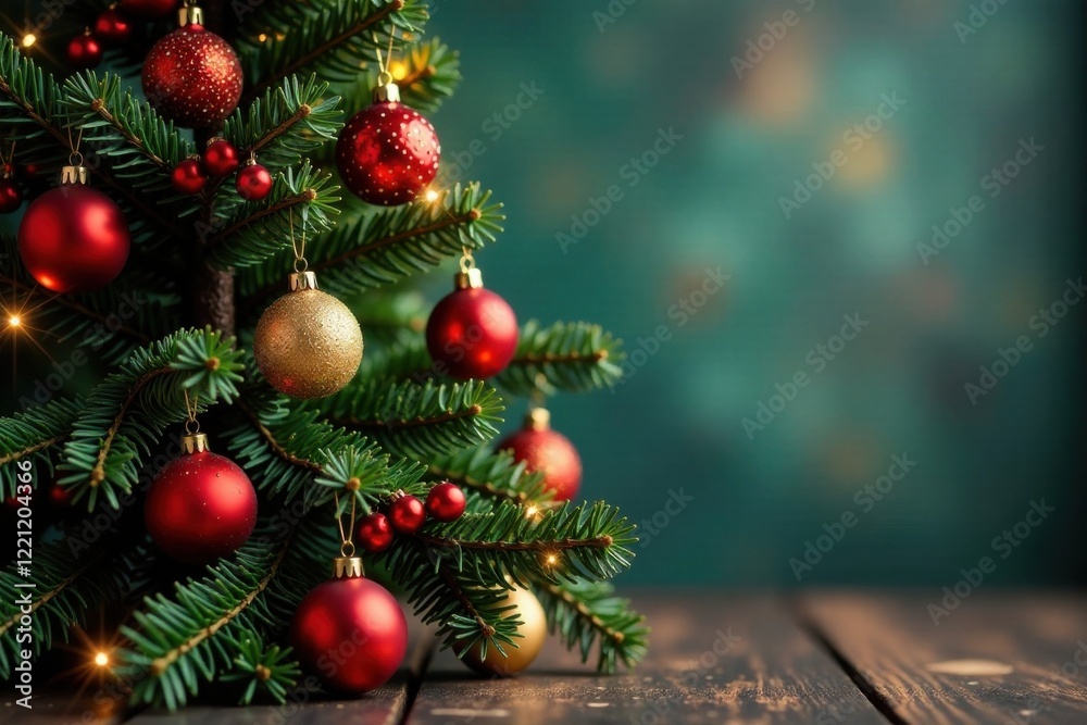 Christmas tree decorated with ornaments and garland, festive, tree