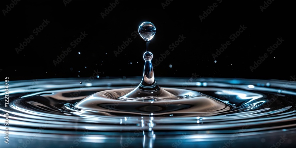 Water droplet falling on black surface, close-up, black background, close-up, black background Water droplet falling on black surface, close-up, black background, close-up, black background