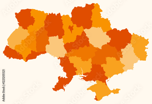 Map of Ukraine with regions. Just a simple country border map with region division. Orange color palette. Flat Ukraine shape with administrative division. Vector illustration. photo