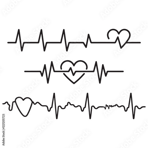 heartbeat line icon collection with a heart symbol, cardiology, medical pulse