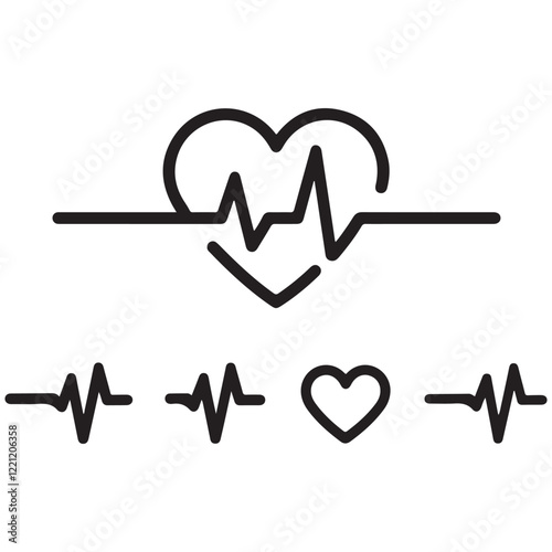 heartbeat line icon collection with a heart symbol, cardiology, medical pulse