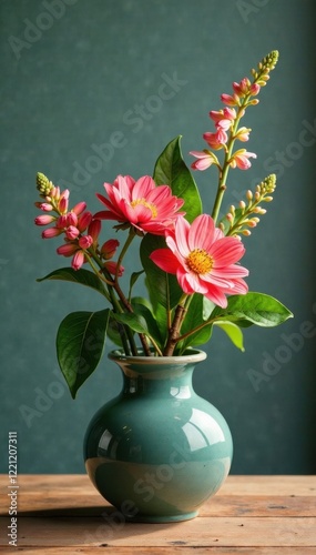 Botanicals with leaves and flowers in a vase , flowers, vase, greenery photo