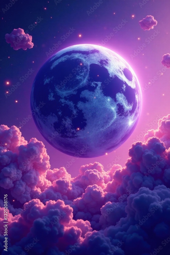 Obraz premium Ethereal planet with swirling purple clouds, celestial,