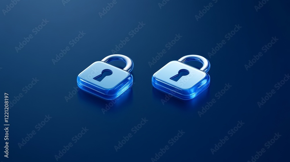 Enhanced data protection, two blue padlocks symbolizing digital security and privacy in a connected world Enhanced data protection, two blue padlocks symbolizing digital security and privacy in a connected world