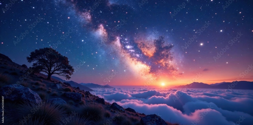 Naklejka premium Celestial landscape with stars , dreamy, surreal, space