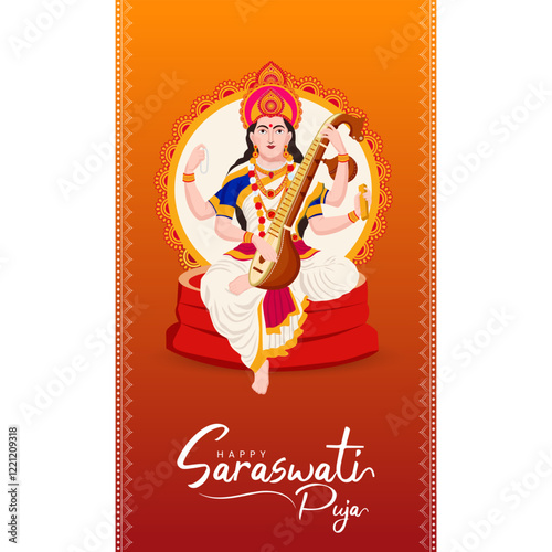 Goddess Saraswati Illustration for Saraswati Puja Celebration