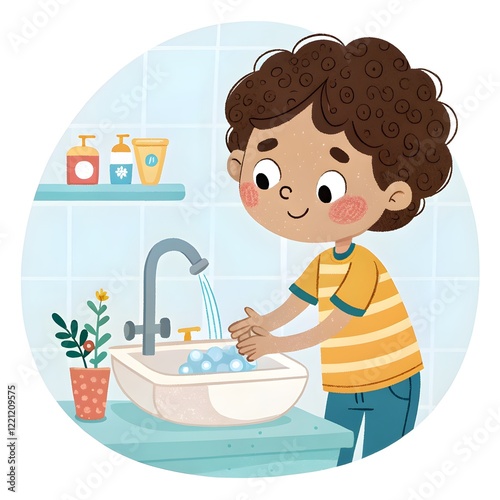 child washing hands vector for kids