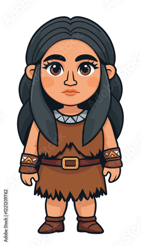 Stone Age Woman Vector Art with Primitive Clothing and Tools