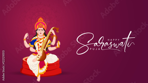 Goddess Saraswati Illustration for Saraswati Puja Celebration
