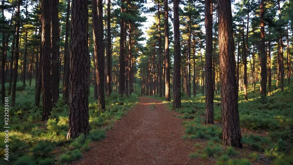 trail winding through a quiet pine forest with dappled sunlight trail winding through a quiet pine forest with dappled sunlight