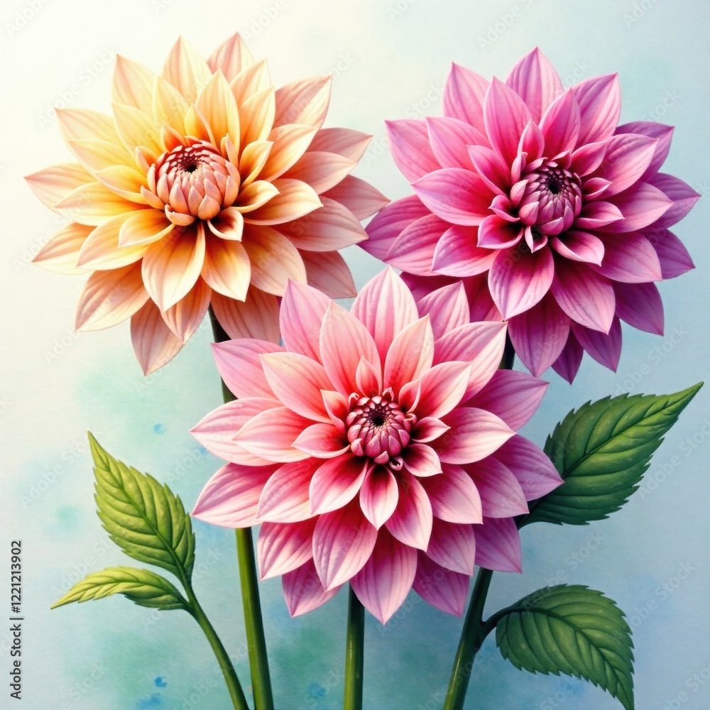 Fototapeta premium Delicate Watercolor Dahlias, watercolor, dahlia