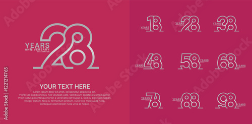 Anniversary logo set vector design, silver color for celebration event