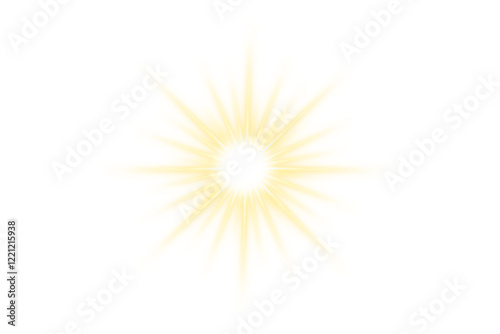 Lens flare and light effects with glowing flashes and radiant rays. Featuring a white, luminous glow with a beautiful star-like light. Backlit sunlight creates dazzling glare and stunning illumination