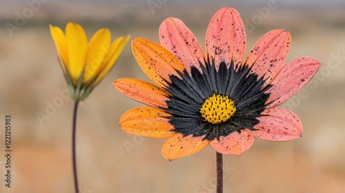 Colorful flowers with vivid petals against a soft background create a vibrant natural scene. photo