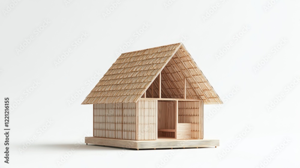Minimalistic Wooden House Model on White Background Minimalistic Wooden House Model on White Background