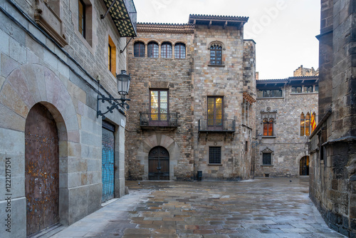 Canvas Print The Barri Gotic District view in Barcelona, Spain