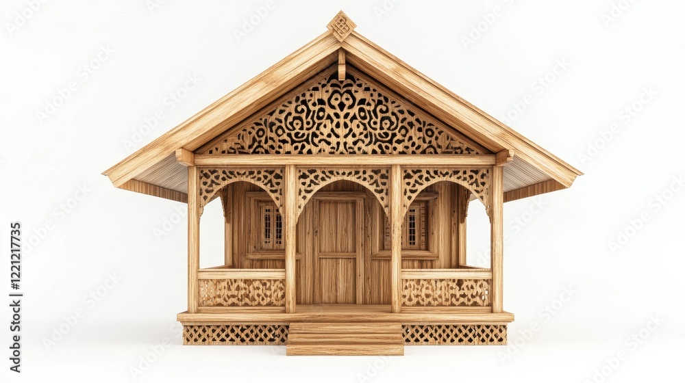 Ornate Wooden House with Intricate Carvings Ornate Wooden House with Intricate Carvings